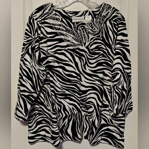 Alfred Dunner Zebra Pattern Blouse with Beaded Neckline